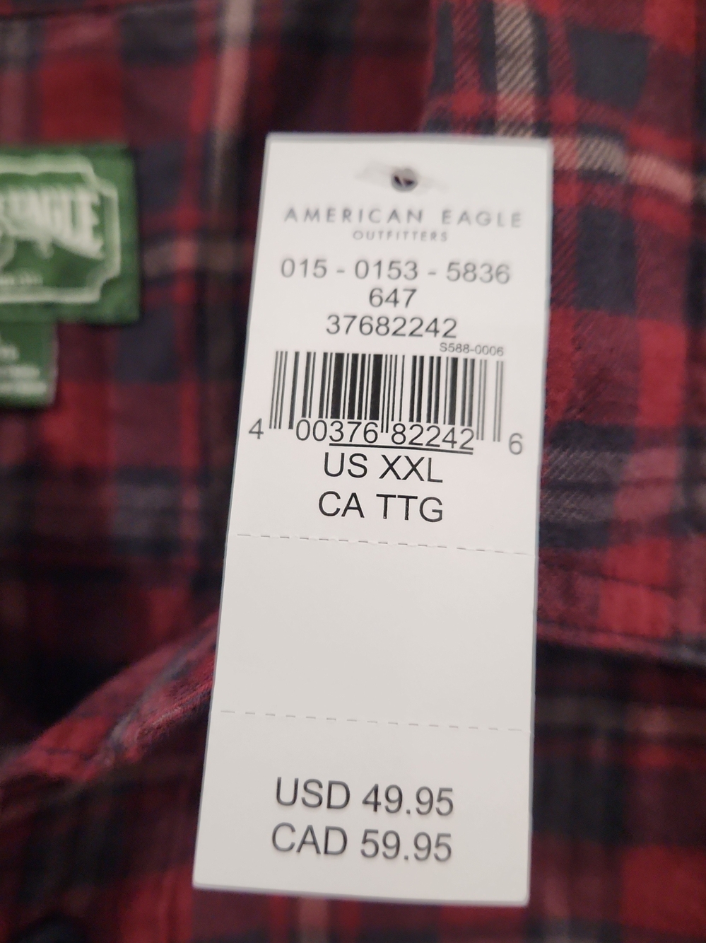 American Eagle Men's Plaid Cotton Shirt XXL NWT